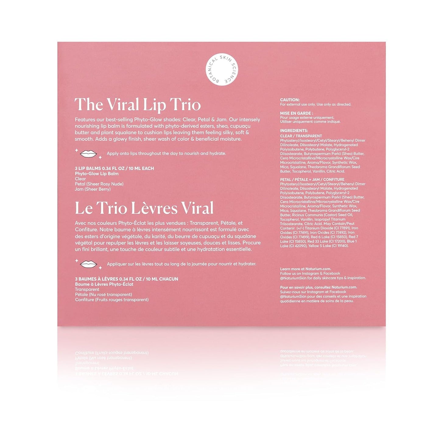 the Viral Lip Trio - Phyto-Glow Lip Balm with Shea Butter & Squalane, Sheer Tinted Colour, Clear, Petal, Jam, 3 X 10 Ml