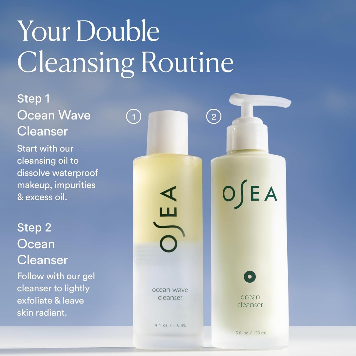 Ocean Wave Cleanser – Makeup Remover + Cleansing Oil– Bi-Phase Oil Cleanser for Waterproof Makeup – Lightweight Hydrating Formula