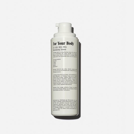 the Body Peel. Resurfacing Serum for KP, Ingrowns, Strawberry Skin and Discoloration. 10% AHA, 1% BHA, 1% PHA, Peeling Peptide. Dermatologist-Tested. Hypoallergenic. Non-Comedogenic. 150Ml
