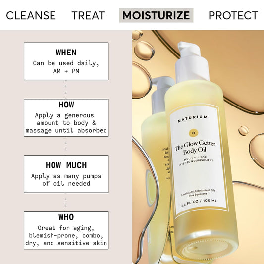 the Glow Getter Body Oil, Multi-Oil for Intense Nourishment, Hydrating & Moisturizing Formula, Vegan & Cruelty-Free, 3.4 Oz