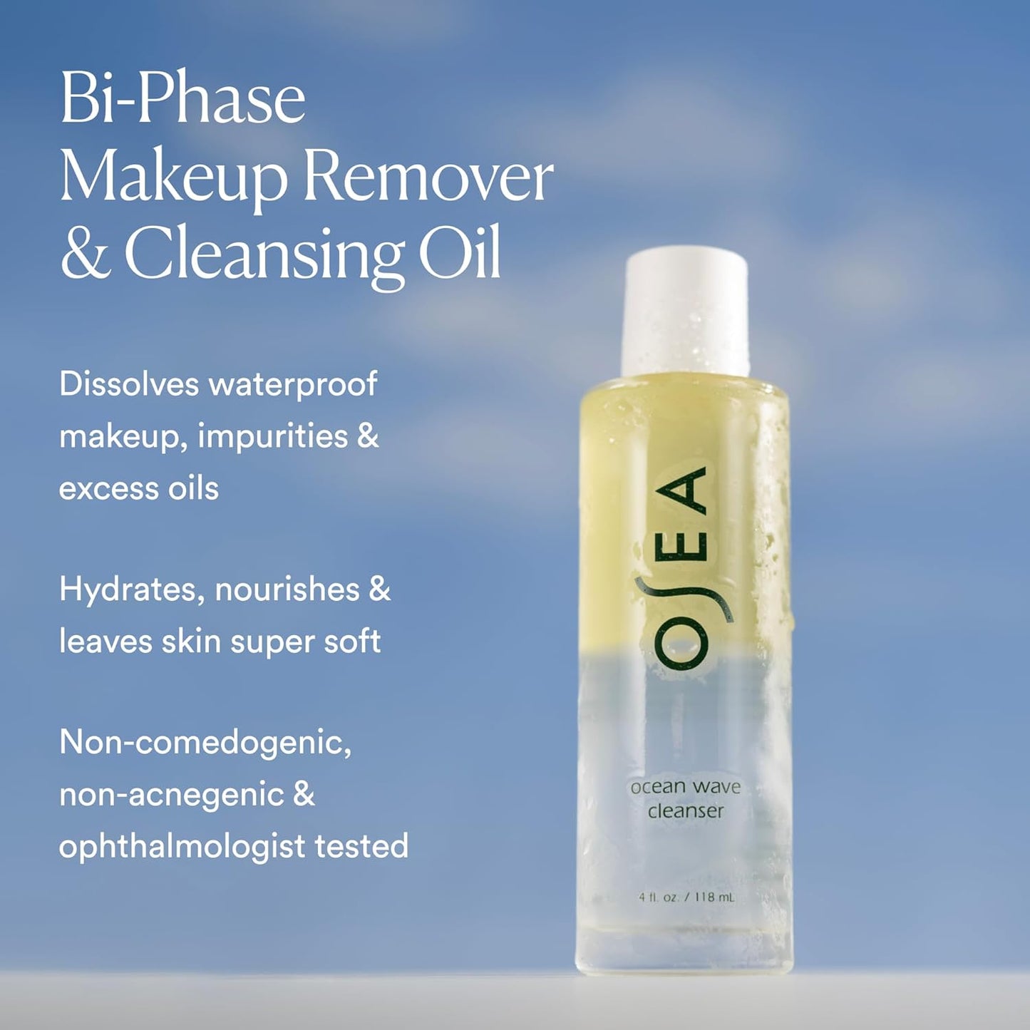 Ocean Wave Cleanser – Makeup Remover + Cleansing Oil– Bi-Phase Oil Cleanser for Waterproof Makeup – Lightweight Hydrating Formula