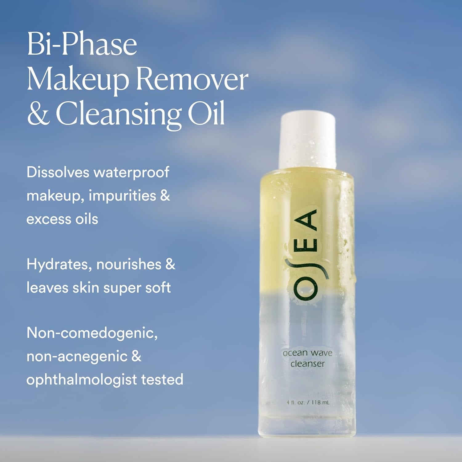 Ocean Wave Cleanser – Makeup Remover + Cleansing Oil– Bi-Phase Oil Cleanser for Waterproof Makeup – Lightweight Hydrating Formula