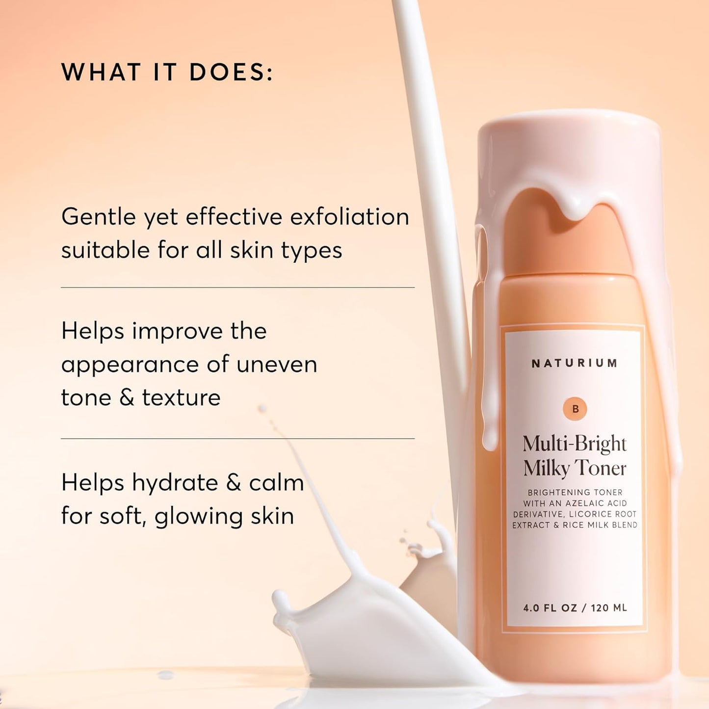 Multi-Bright Milky Toner, Exfoliating Skincare for Face with Azelaic Acid, 120 Ml / 4 Fl Oz