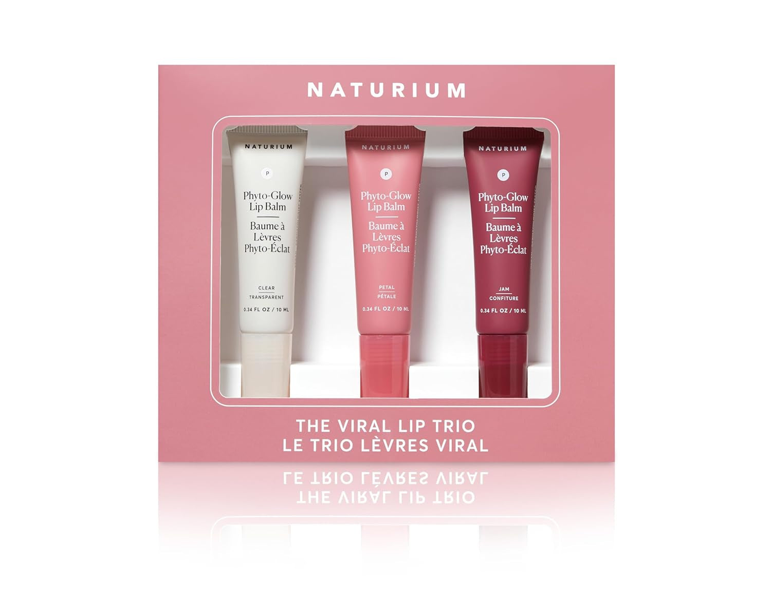 the Viral Lip Trio - Phyto-Glow Lip Balm with Shea Butter & Squalane, Sheer Tinted Colour, Clear, Petal, Jam, 3 X 10 Ml