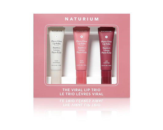 the Viral Lip Trio - Phyto-Glow Lip Balm with Shea Butter & Squalane, Sheer Tinted Colour, Clear, Petal, Jam, 3 X 10 Ml