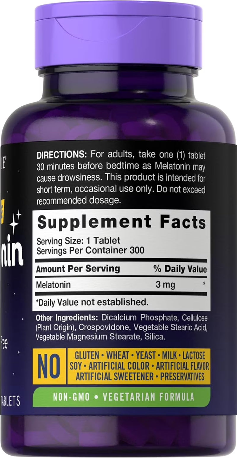 Melatonin 3Mg | 300 Vegetarian Tablets for Men and Women | by