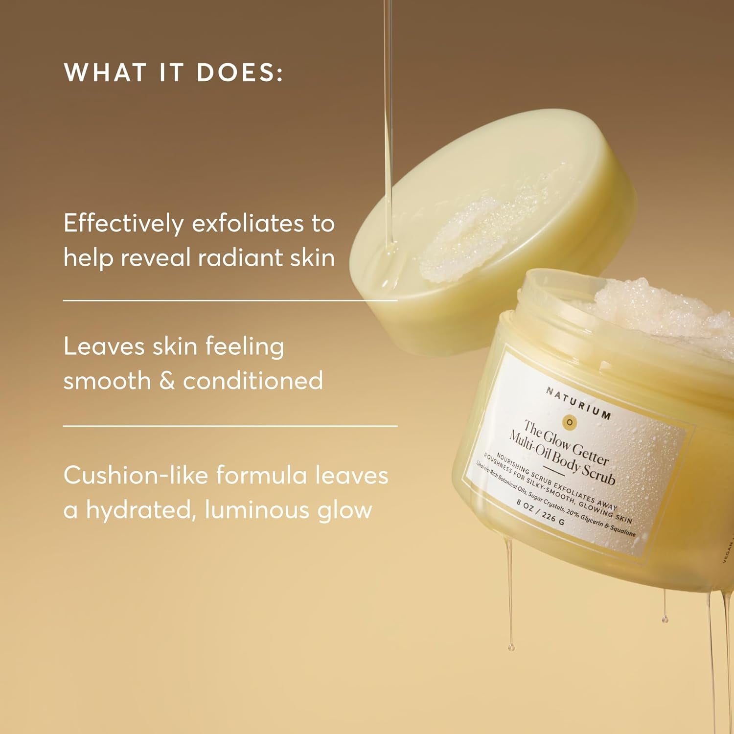Glow Getter Body Scrub, Exfoliating Sugar Crystals with Linoleic-Rich Oils, Glycerin & Squalane, 226 G / 8 Oz