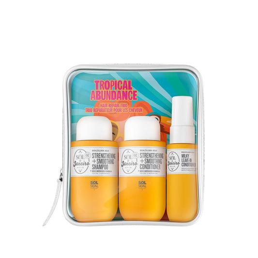 Sol De Janeiro Tropical Abundance Hair Repair Trio Travel Set | Jet Set | Sulfate Free Brazilian Joia Shampoo and Conditioner | Leave in Conditioner Spray | TSA Friendly | Amazon Exclusive
