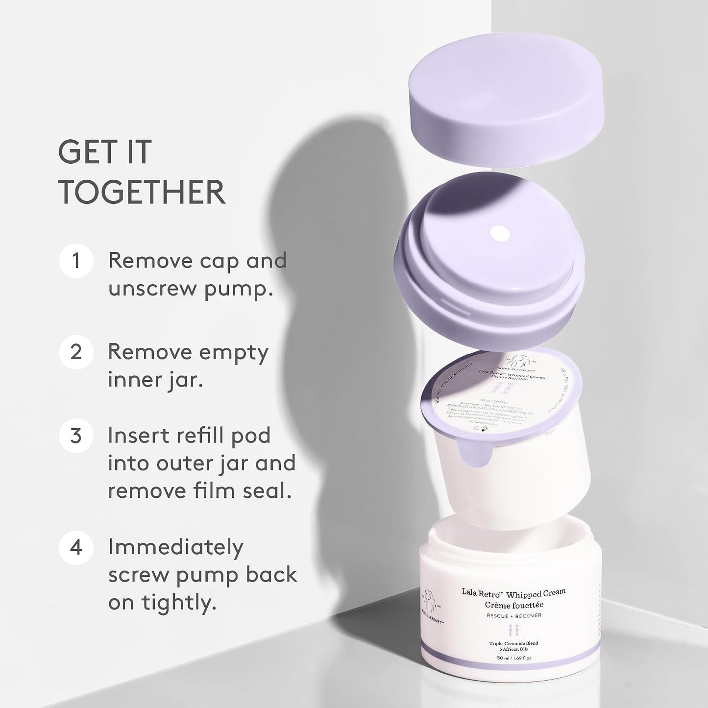 Drunk Elephant Lala Retro Whipped Cream - Ceramide Moisturizer - Clean Clinical Skincare - Cruelty-Free - Dermatologist-Tested - Free of Essential Oils, Silicones, and Fragrance