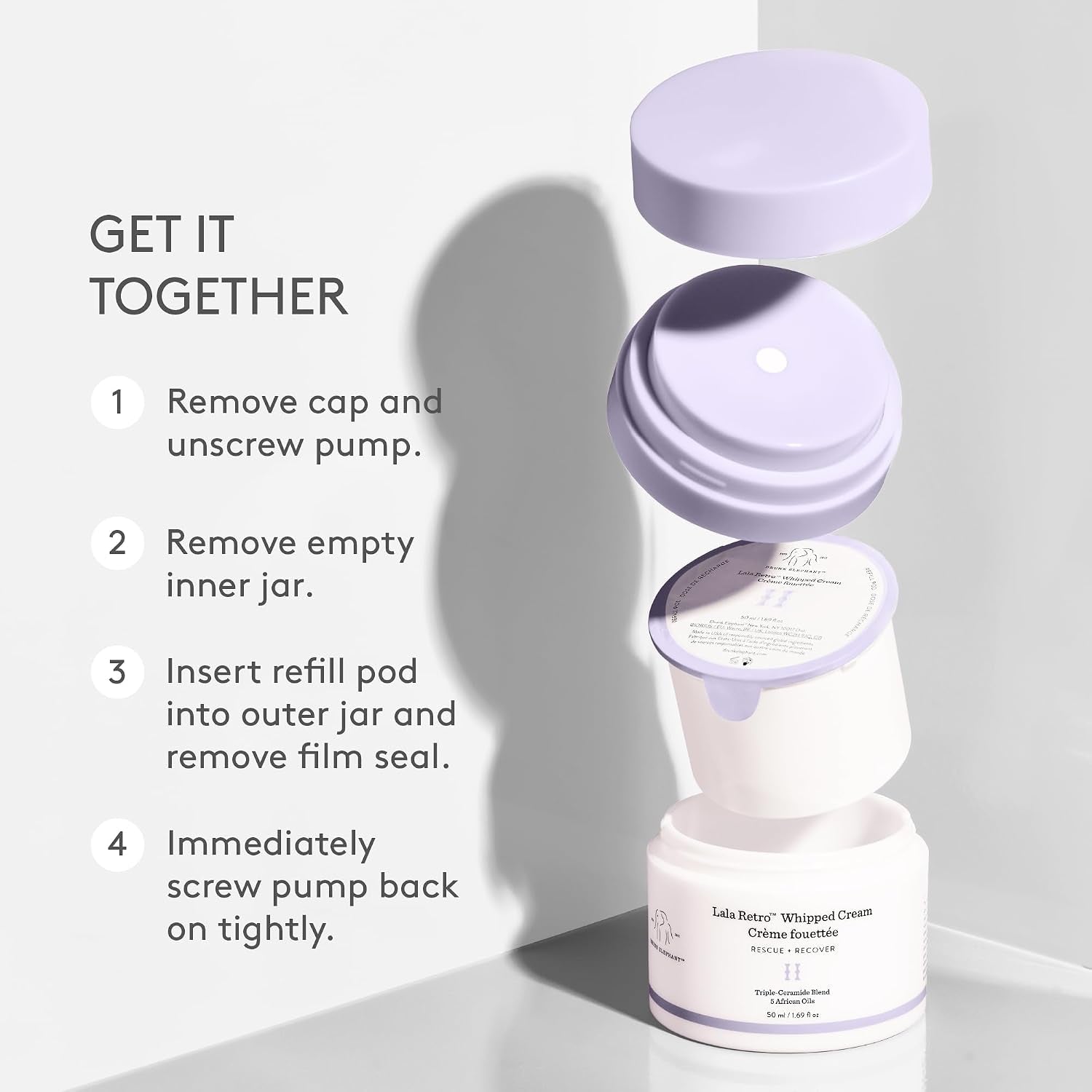 Drunk Elephant Lala Retro Whipped Cream - Ceramide Moisturizer - Clean Clinical Skincare - Cruelty-Free - Dermatologist-Tested - Free of Essential Oils, Silicones, and Fragrance