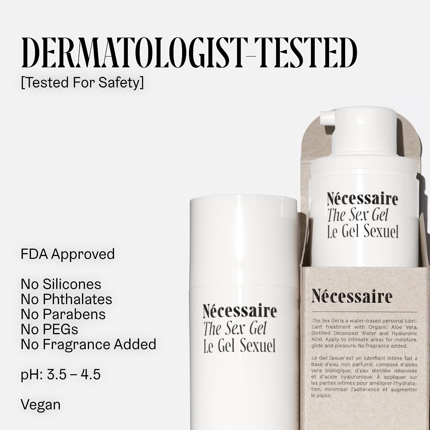 the Sex Gel. Water-Based Personal Lubricant. Hyaluronic Acid + Lactic Acid. No Fragrance Added. Non-Staining. Safe for Toys + Condoms. 50 Ml / 1.7 Fl Oz.