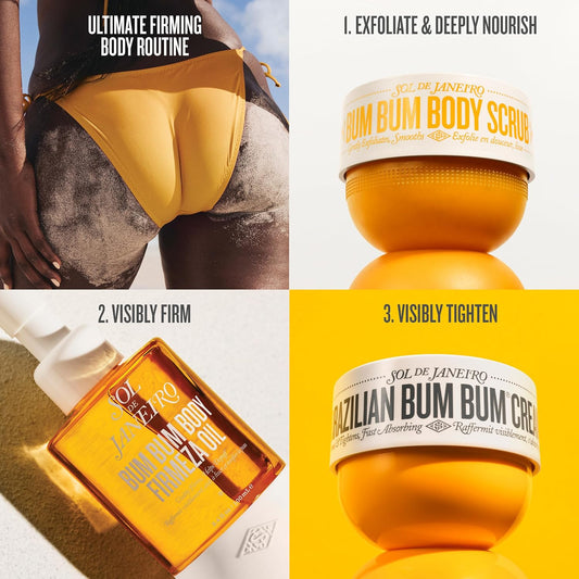 SOL DE JANEIRO Brazilian Bum Bum Cream, Bum Bum Firmeza Body Oil, and Bum Bum Body Scrub Bundle - Ultimate Firming Ritual, Amazon Exclusive