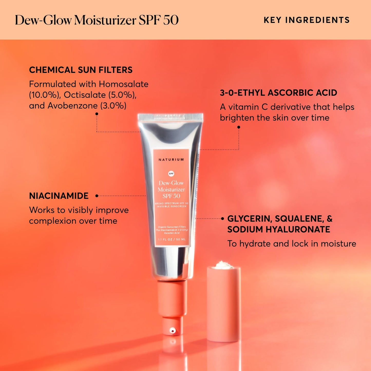 Naturium Daily Moisturizing Facial Sunscreen SPF 50 with Niacinamide 1.7 Fl Oz