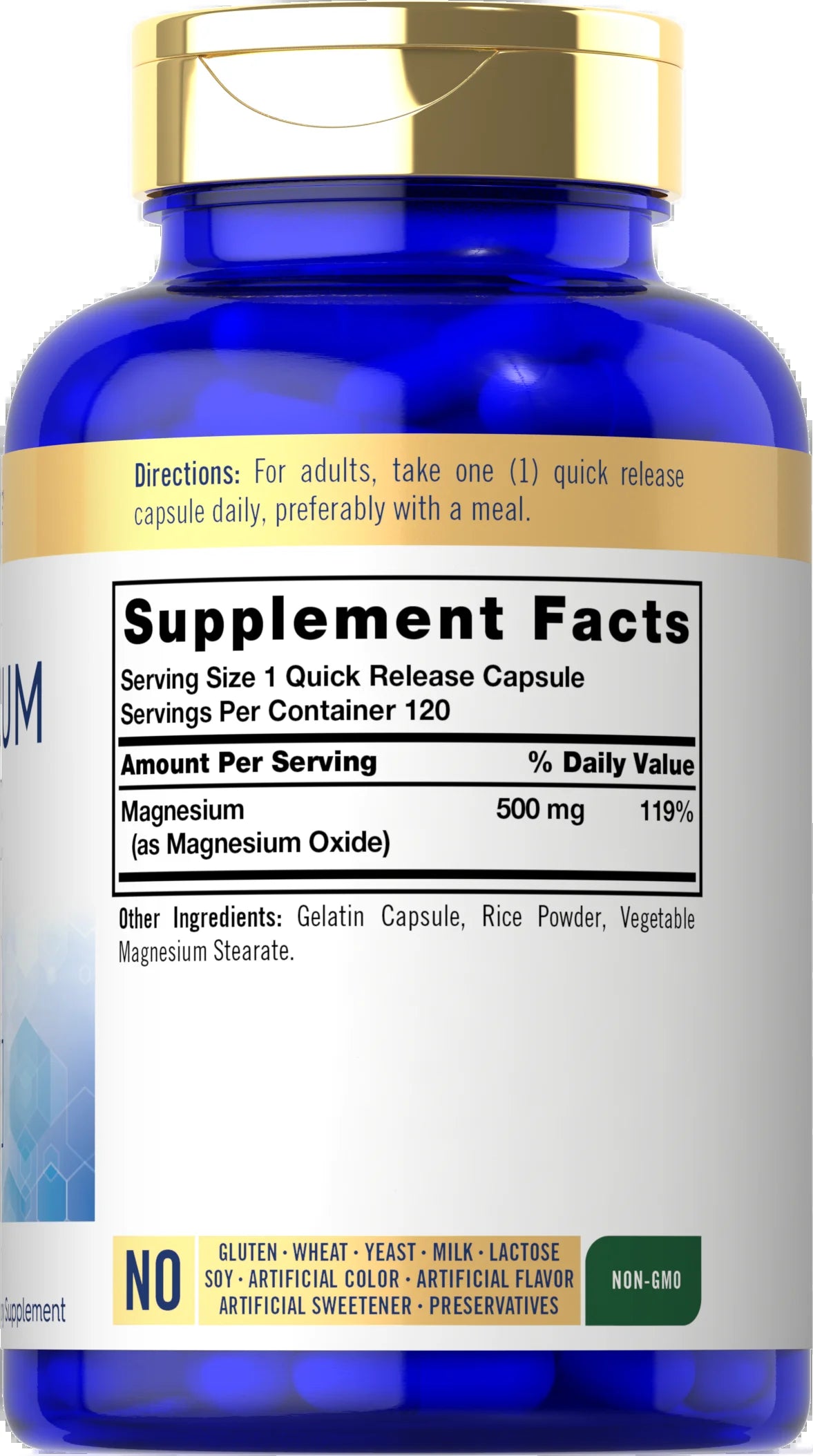 Magnesium Oxide 500Mg | 120 Quick Release Capsules | Non-Gmo and Gluten Free Supplement | by