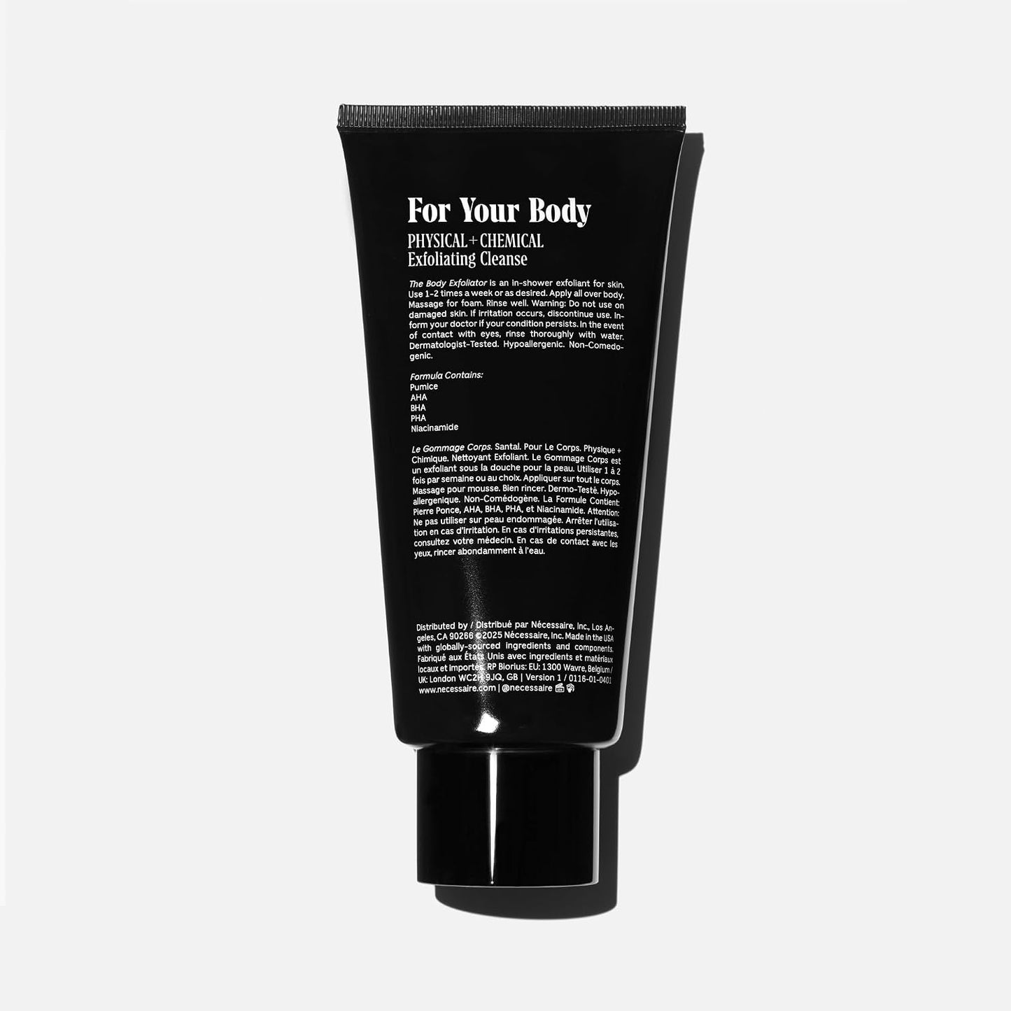 the Body Exfoliator. Santal. AHA/BHA/PHA. Resurface Skin. Smooth KP and Rough Patches. Hypoallergenic. Dermatologist-Tested. 180 Ml / 6.1 Fl Oz