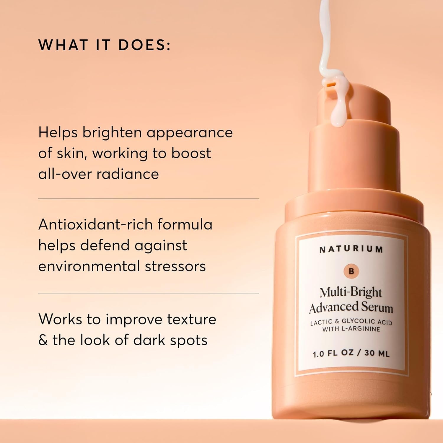 Multi-Bright Advanced Serum, Exfoliating Skincare for Radiant Glow with L-Arginine, Lactic & Glycolic Acid, 30 Ml / 1.0 Fl Oz