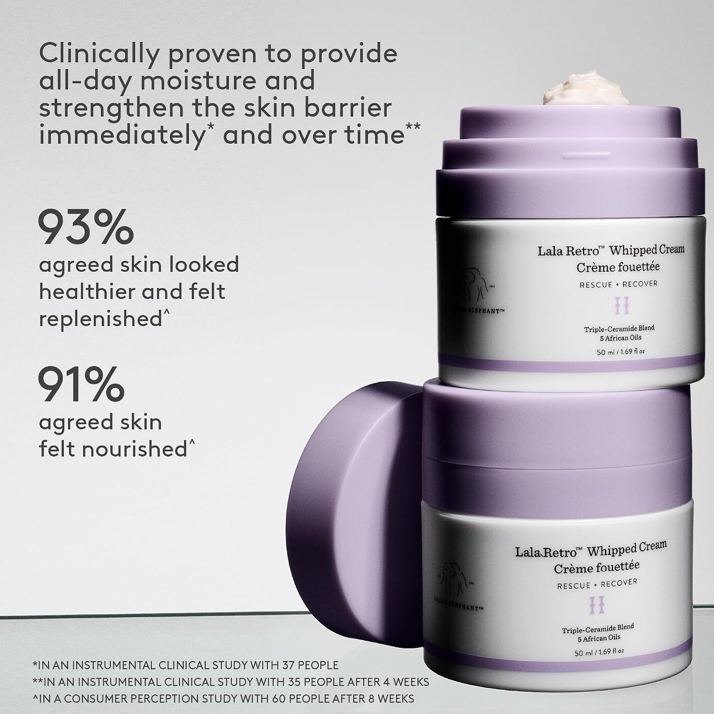 Drunk Elephant Lala Retro Whipped Cream - Ceramide Moisturizer - Clean Clinical Skincare - Cruelty-Free - Dermatologist-Tested - Free of Essential Oils, Silicones, and Fragrance