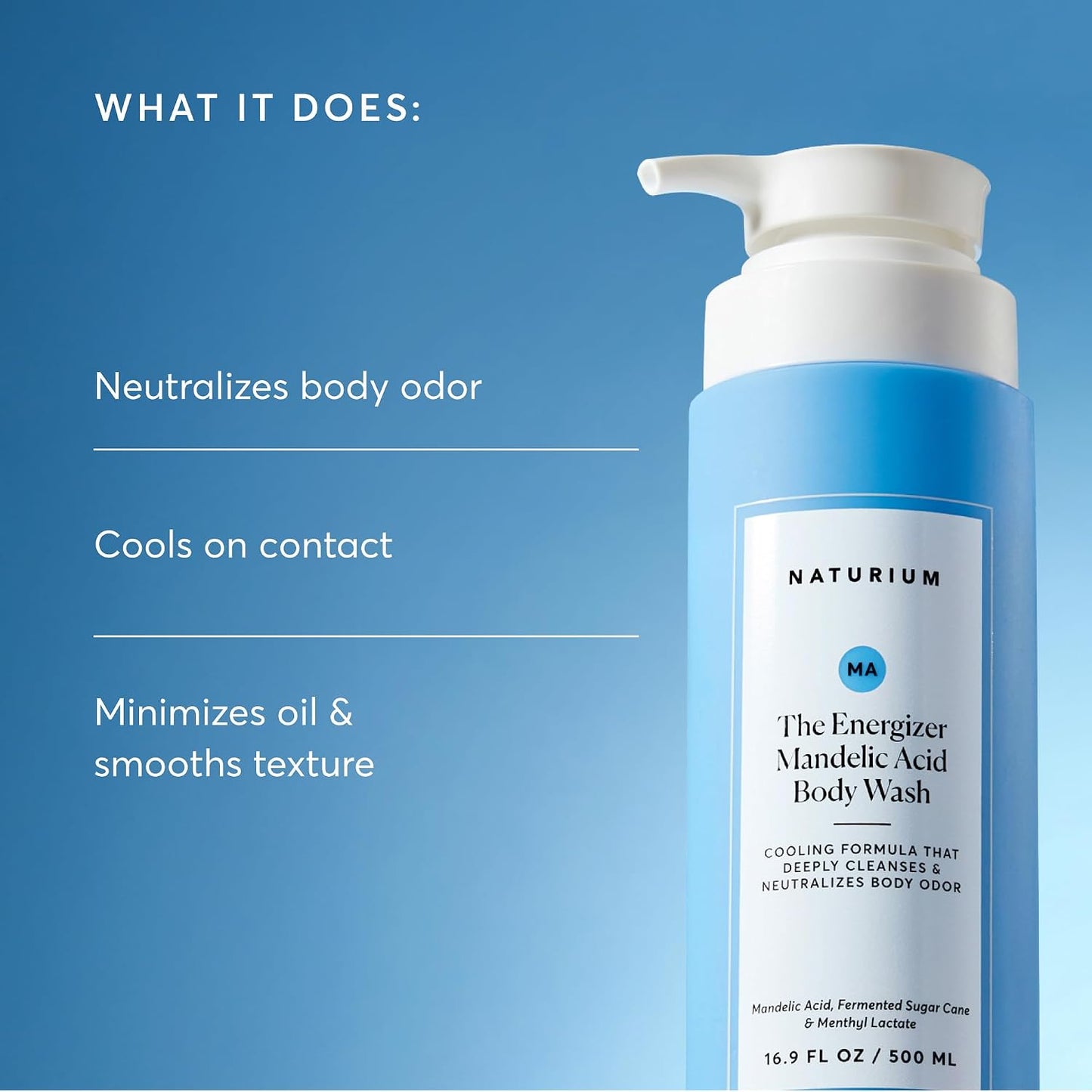 the Energizer Body Wash, Cooling & Refreshing Formula with Mandelic Acid, Deeply Cleanses & Neutralizes Body Odor, 16.9 Oz