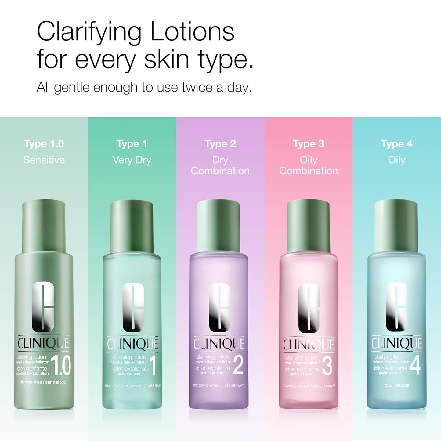 Clinique Clarifying Lotion 1.0, 1, 2, 3 & 4 | Exfoliating Face Toner with Witch Hazel | 5 Formulas for Every Skin Type | Step 2 of 3-Step Skin Care Routine