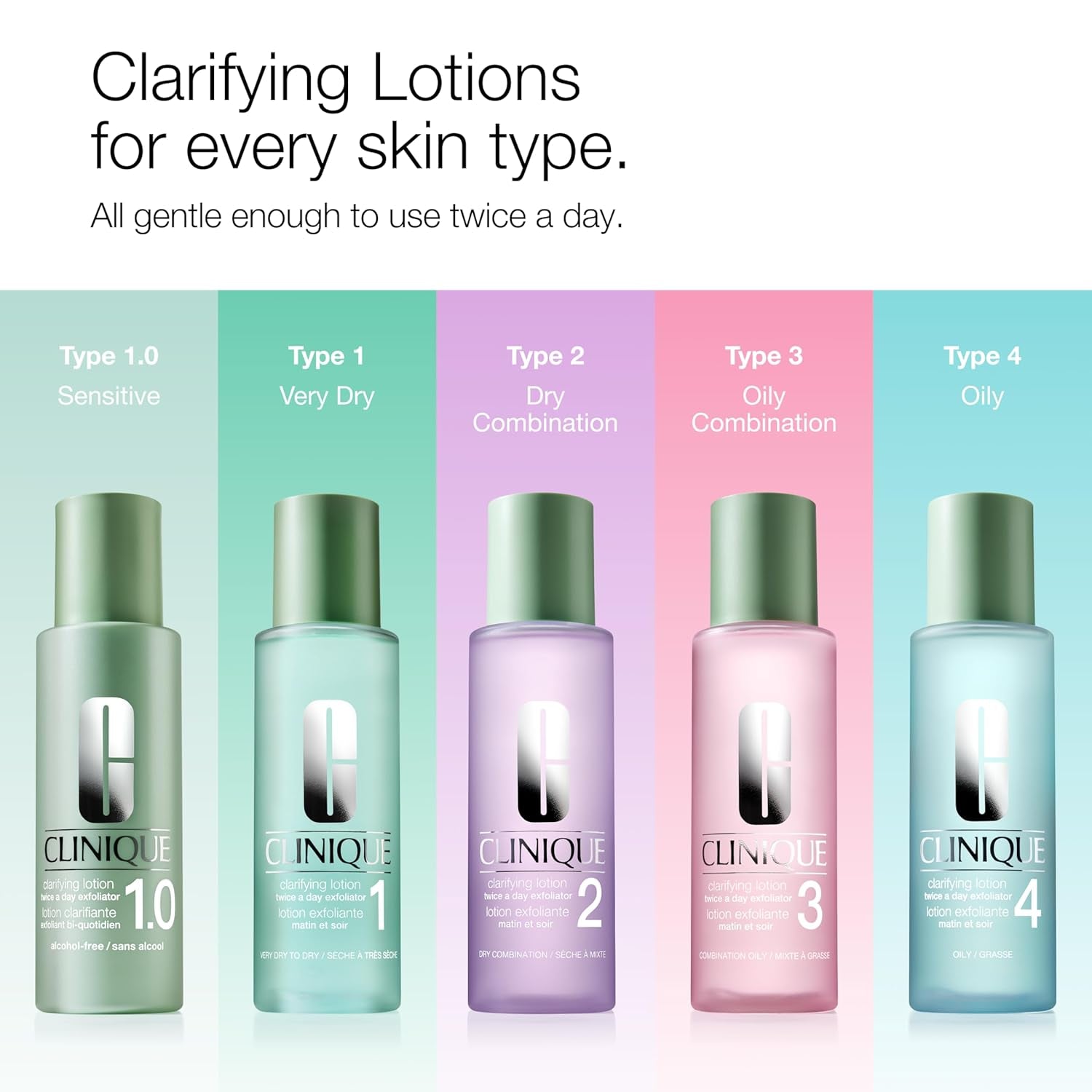 Clinique Clarifying Lotion 1.0, 1, 2, 3 & 4 | Exfoliating Face Toner with Witch Hazel | 5 Formulas for Every Skin Type | Step 2 of 3-Step Skin Care Routine