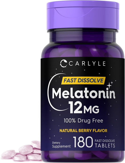 Melatonin 12 Mg 180 Tablets | Berry Flavor | Vegetarian Supplement