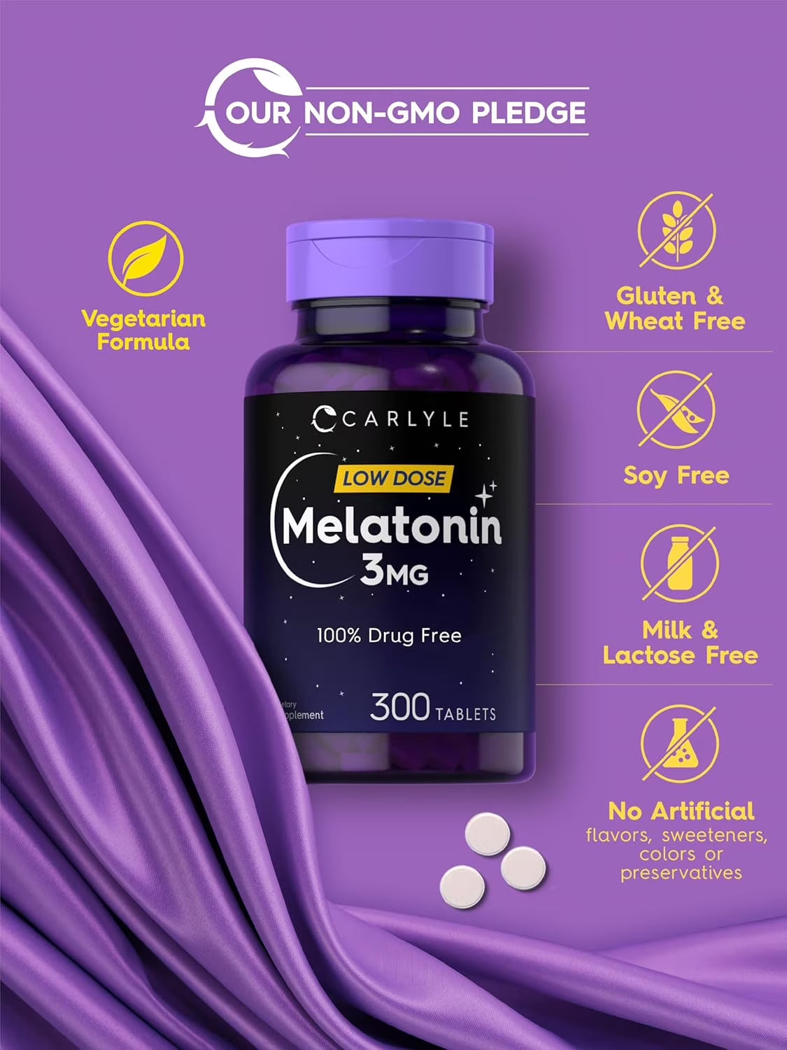 Melatonin 3Mg | 300 Vegetarian Tablets for Men and Women | by