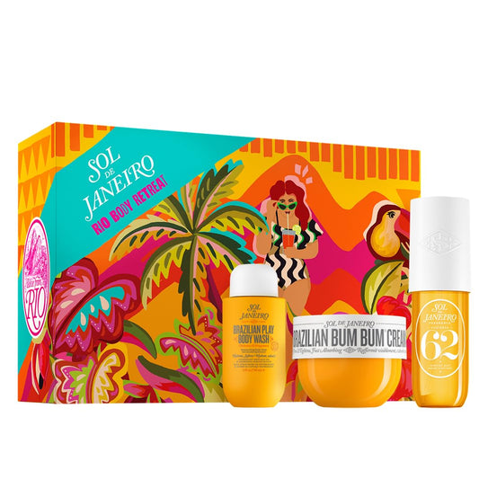 Sol De Janeiro Gift Set - Rio Body Retreat | Brazilian Bum Bum Cream 5 Fl Oz., Brazilian Play Body Wash 3 Fl Oz., Cheirosa 62 Perfume Mist 3 Fl Oz.