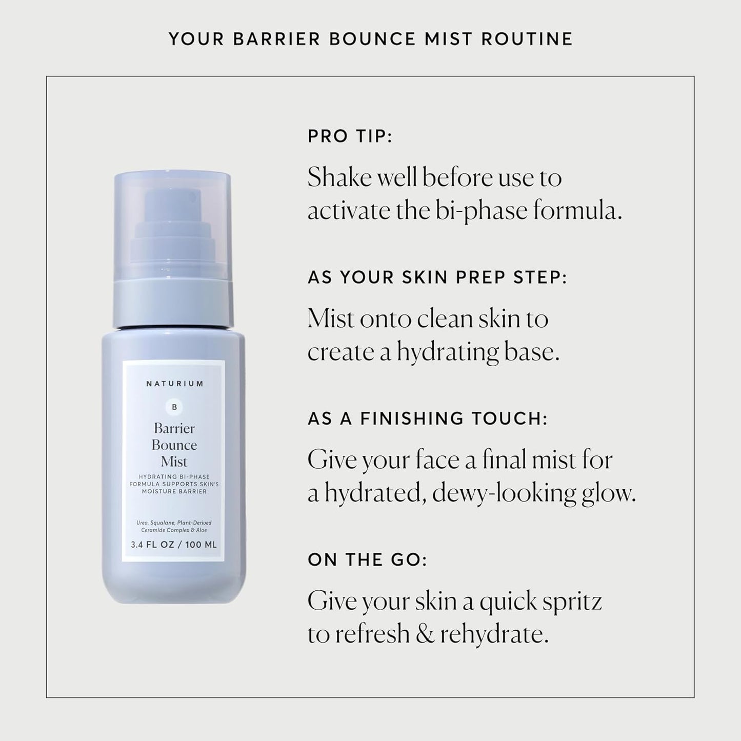 Barrier Bounce Mist, Hydrating Skincare with Urea, Squalane, Plant-Derived Ceramide & Aloe, 100 Ml / 3.4 Fl Oz