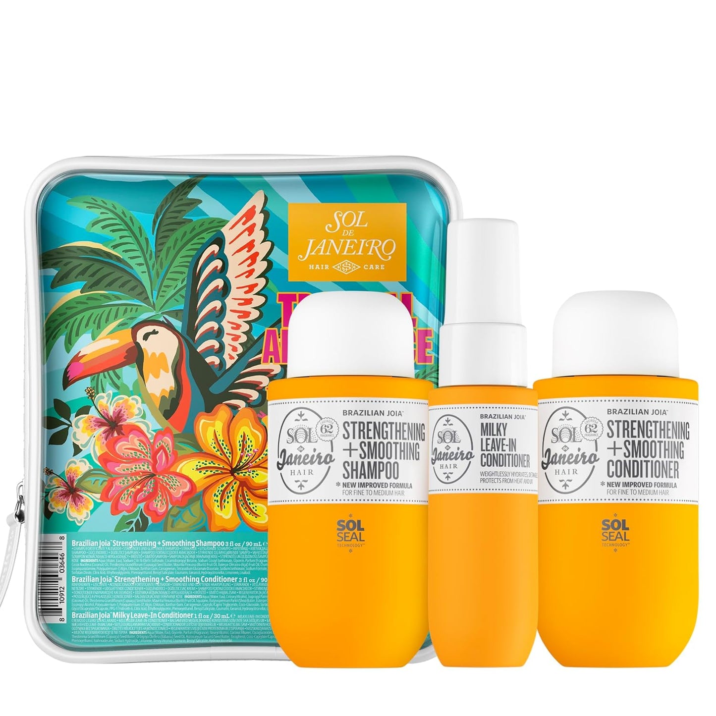 Sol De Janeiro Tropical Abundance Hair Repair Trio Travel Set | Jet Set | Sulfate Free Brazilian Joia Shampoo and Conditioner | Leave in Conditioner Spray | TSA Friendly | Amazon Exclusive