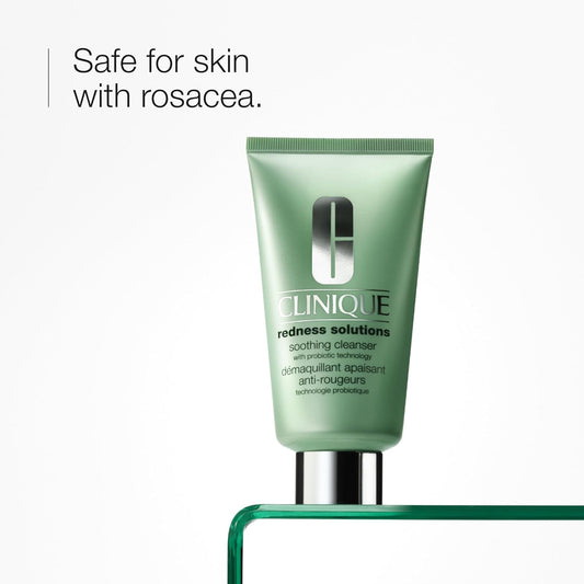 Clinique Redness Solutions Soothing Oil Free Face Cream Cleanser with Probiotic Technology | Appropriate for Skin with Rosacea, 5 Fl Oz