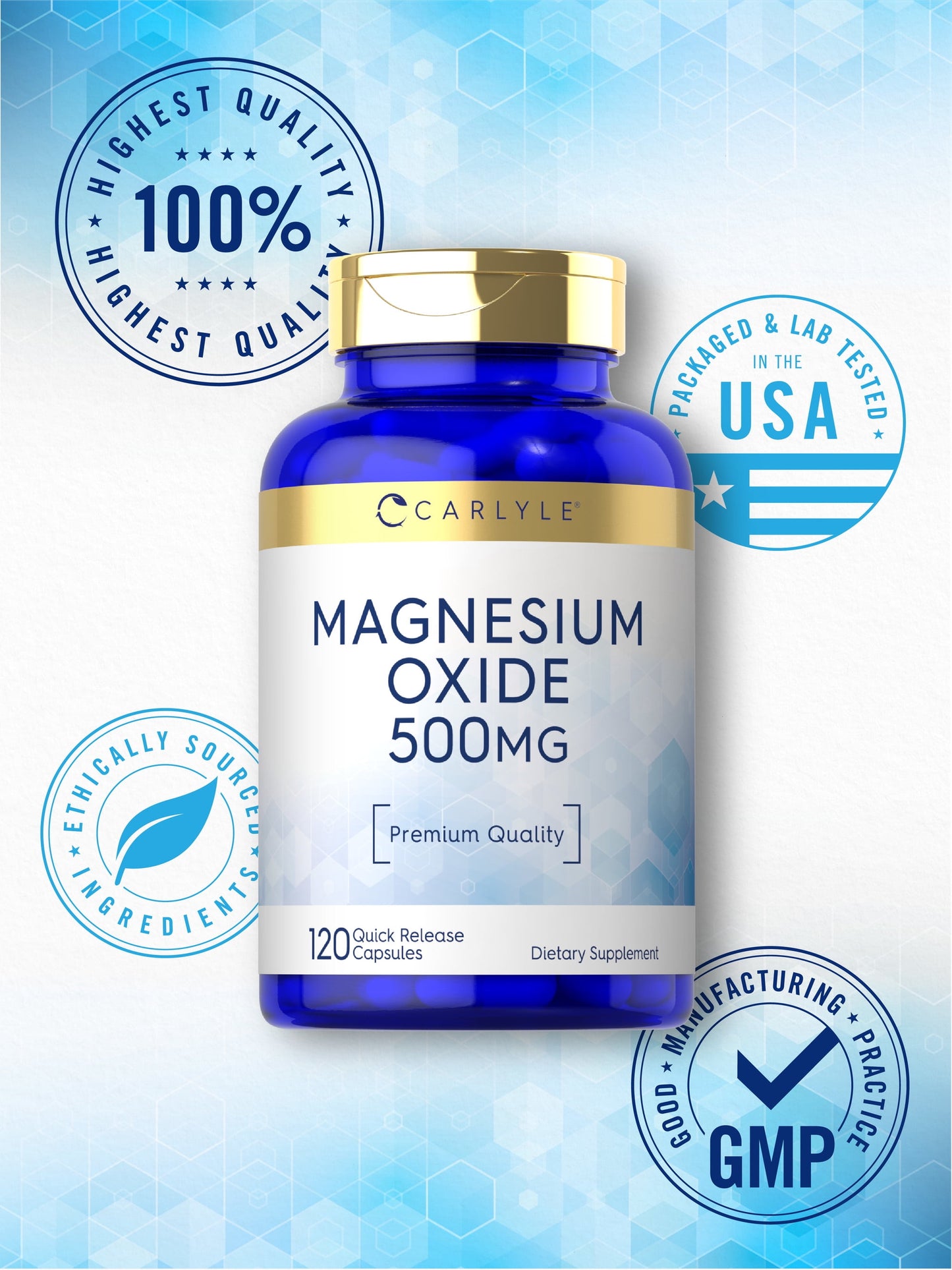 Magnesium Oxide 500Mg | 120 Quick Release Capsules | Non-Gmo and Gluten Free Supplement | by