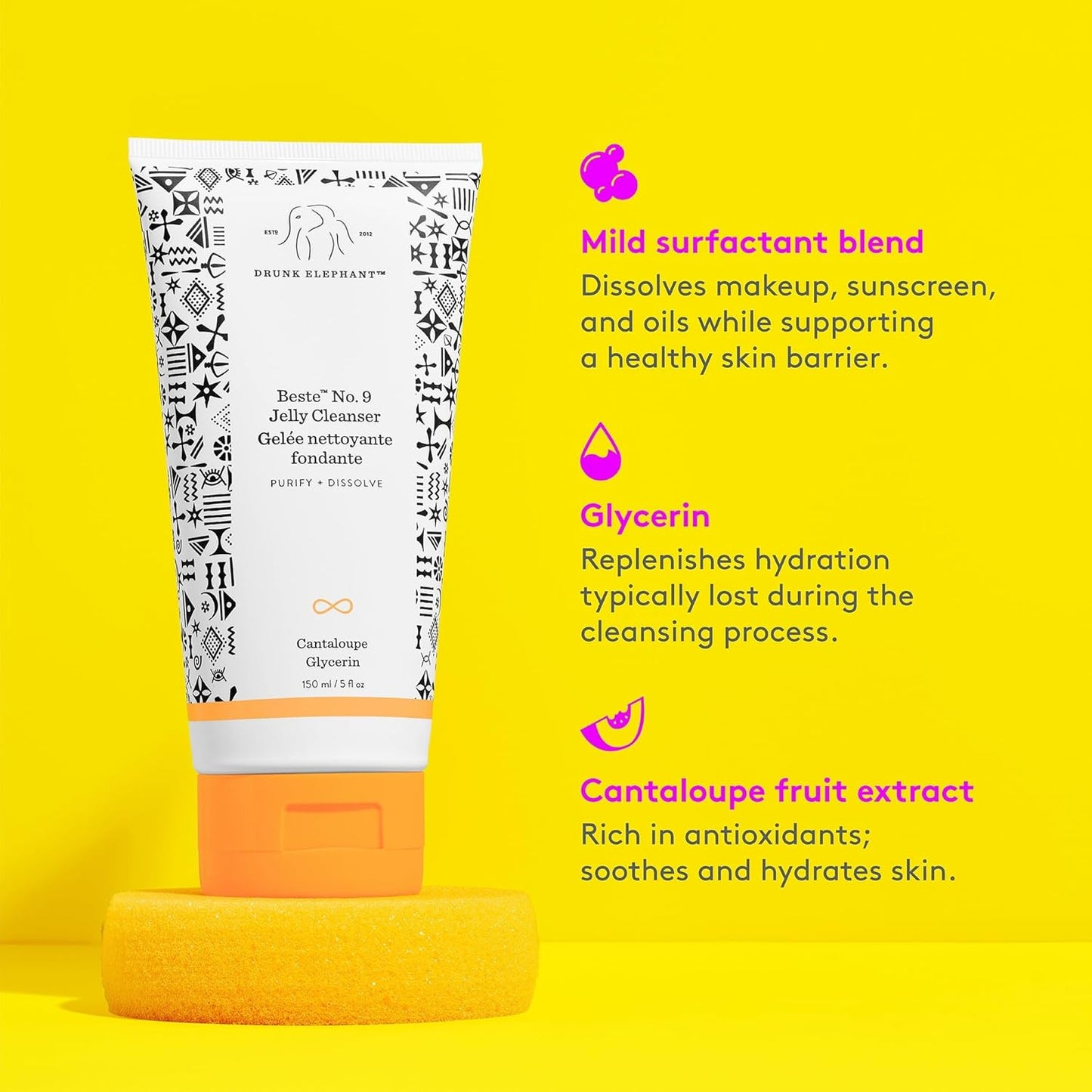 Drunk Elephant Beste No. 9 Jelly Cleanser - Travel-Size Gel Face Wash - Clean Clinical Skincare - Cruelty-Free - Dermatologist-Tested - Free of Essential Oils, Silicones, and Fragrance