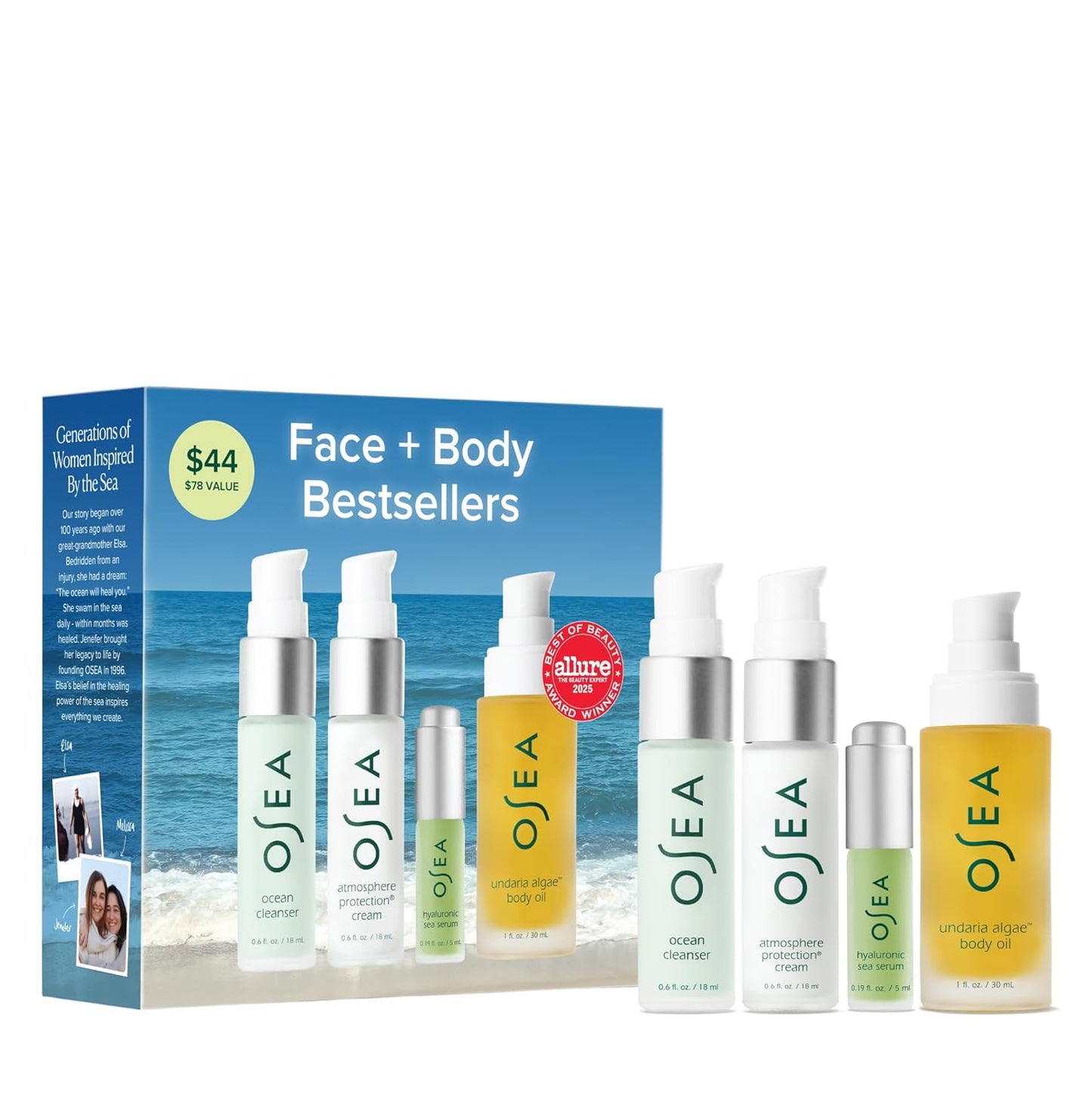 Bestsellers Set for Face + Body -4-Piece Skin Care Set - Body Oil, Face Cleanser, Face Cream, & Hyaluronic Acid Serum - Clean Beauty Travel Set - Ideal for Beauty Gifts