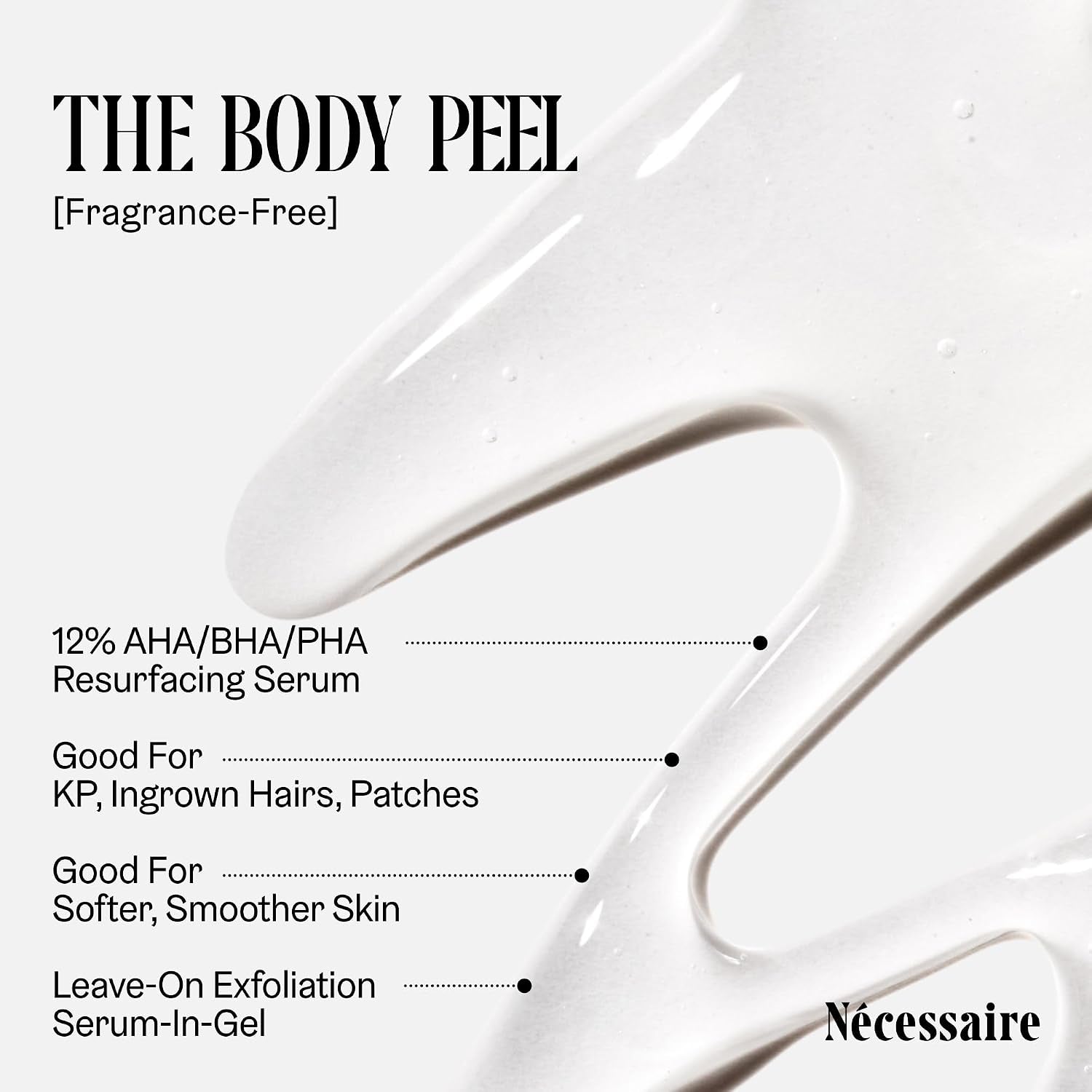 the Body Peel. Resurfacing Serum for KP, Ingrowns, Strawberry Skin and Discoloration. 10% AHA, 1% BHA, 1% PHA, Peeling Peptide. Dermatologist-Tested. Hypoallergenic. Non-Comedogenic. 150Ml