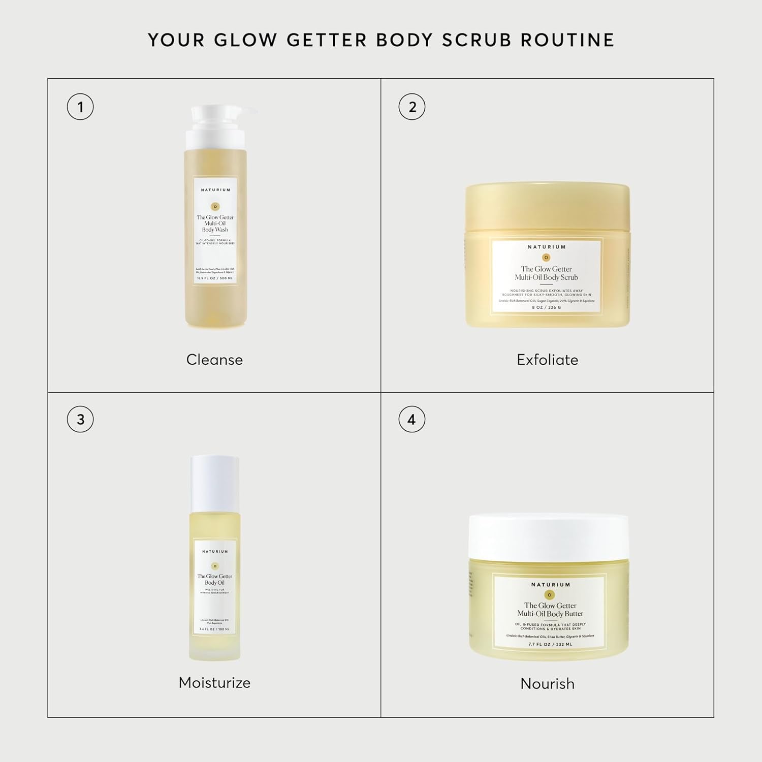 Glow Getter Body Scrub, Exfoliating Sugar Crystals with Linoleic-Rich Oils, Glycerin & Squalane, 226 G / 8 Oz