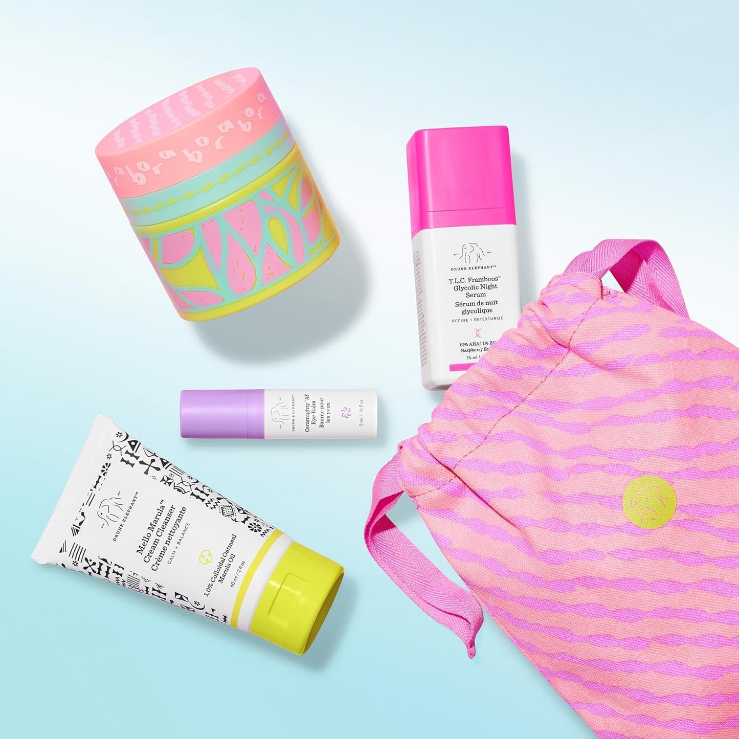 Drunk Elephant Opening Night Kit - Bora Barrier Cream (50Ml/1.69 Fl Oz), Mello Marula Cream Cleanser (60Ml/2 Fl Oz), TLC Framboos Glycolic Night Serum (15Ml/.5 Oz), Ceramighty Cream (5Ml/.16 Fl Oz)